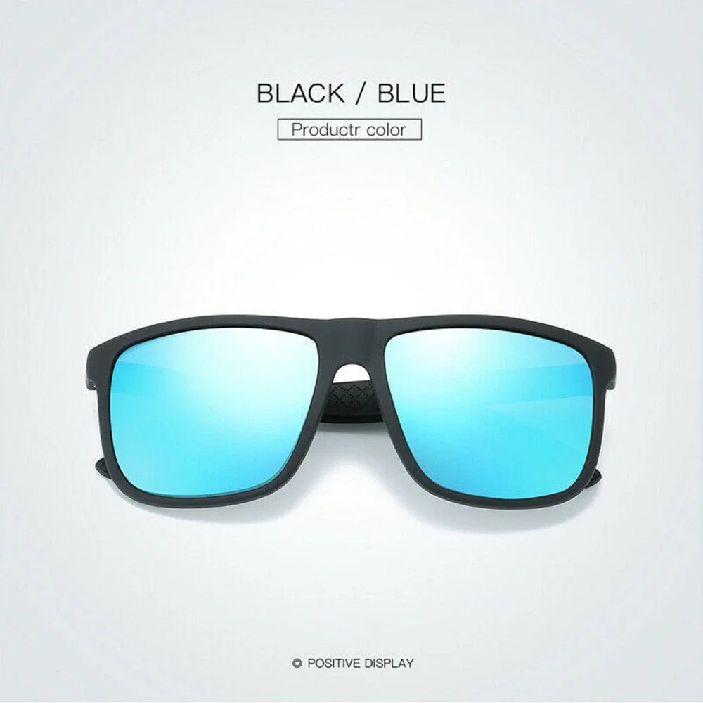 Polarized Sunglasses Men Driving‎ Fishing Square Frame Blue Mirror Lens Gafas